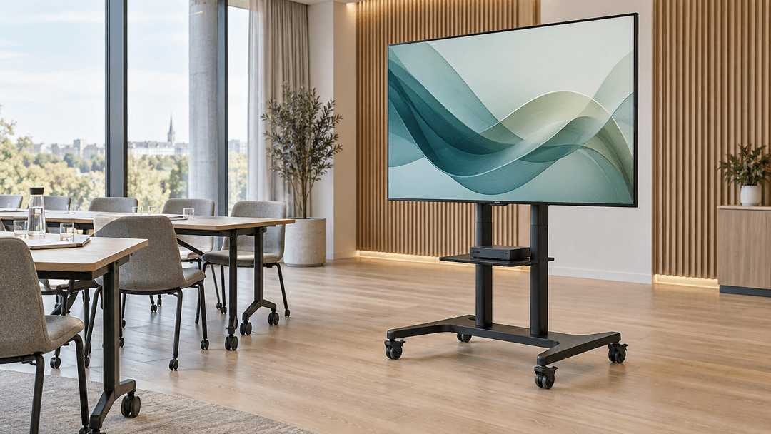 Écran HDMI sur chariot dans une salle modulable